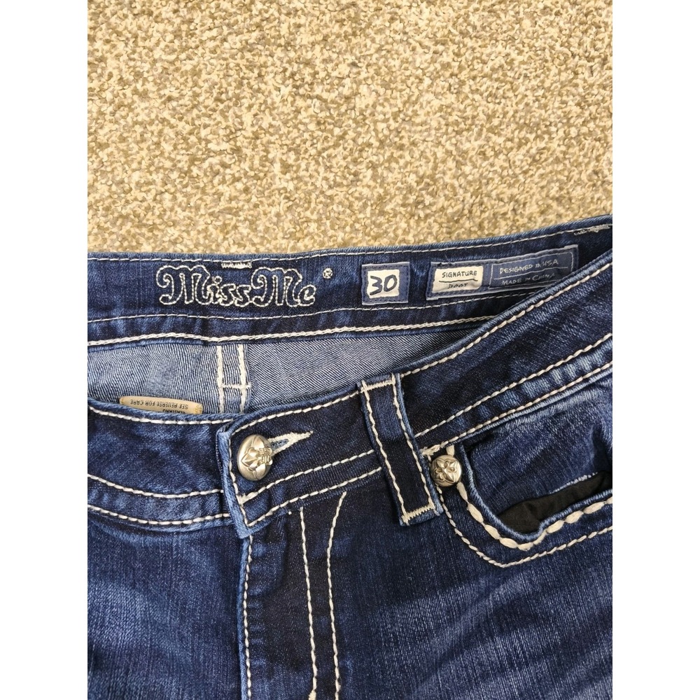 Miss Me Jeans Womens 30x34 Bootcut Blue Bling Flap Pocket Y2K - Picture 3 of 9